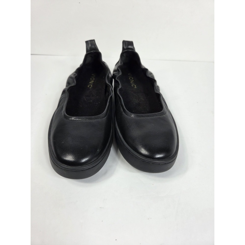 Vionic Uptown Ballet Flat Black Leather Orthotic Comfort Shoes Women Sz 6